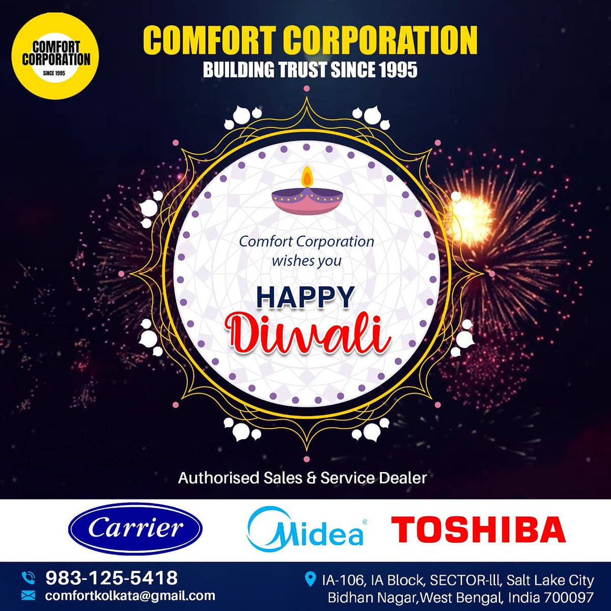 ComfortCorpora1's tweet photo. #HappyDiwali #diwali #Diwali2021 #deepawali #shubhdeepawali #carrier #carriermidea #toshiba #midea #hvac #ductac #vrf #vrfsystem #ductables #hvac #hvacduct #hvacvrf #comfort #comfortcorporation #authoriseddealer https://t.co/4s10nSM2ny