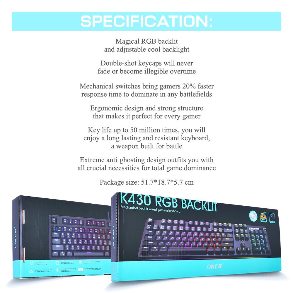 ComputerVgl's tweet photo. OKER K430 RGB BACKLIT Blue Switches คีย์บอร์ด เกมมิ่ง
ราคา 999 บาท
#คีย์บอร์ดvgl 

สนใจแอดไลน์ ID : @vglcomputer หรือ ☎️0614915536 หรือติดต่อได้ที่ Shop ทุกสาขาค่ะ
#keyboard #เกมมิ่ง #คีย์บอร์ดแมคคานิคอล #คีย์บอร์ดบลูสวิตส์ #blueswitch #คีย์บอร์ดเล่นเกมส์ #คีย์บอร์ดมีไฟ https://t.co/c1KQbWqQ3N