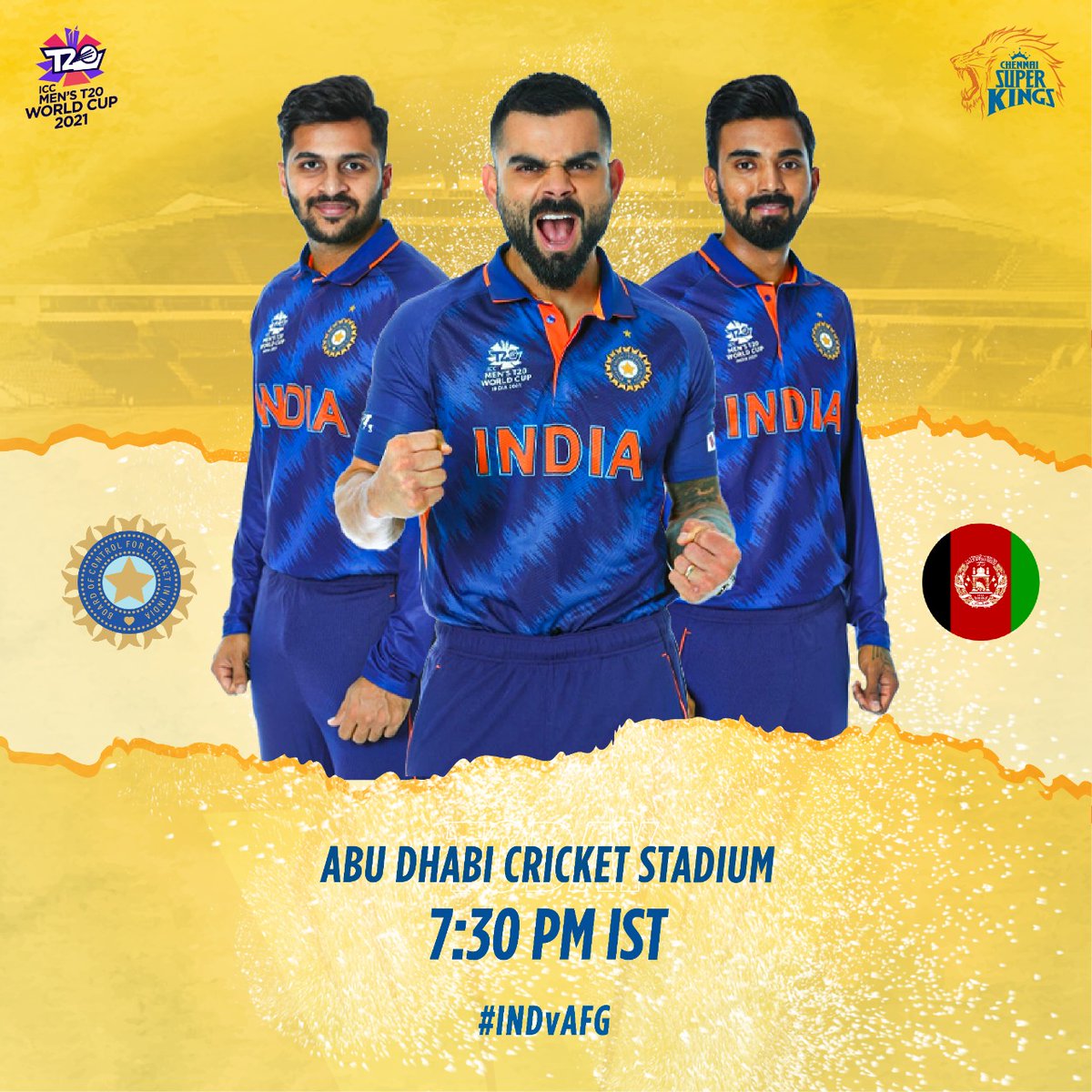 ChennaiIPL's tweet photo. All set for the Afghan Challenge!
🥳 to #TeamIndia 💛💪

#INDvAFG #WhistlePodu #T20WorldCup 🦁 https://t.co/CqS1KcQNe6