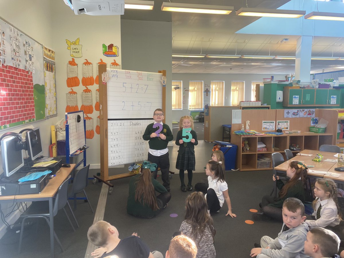 NicolsonMrs's tweet photo. Primary 2 are learning that if we switch round the addends in a sum, we still get the same answer. We also enjoyed some active fast finisher tasks, like snakes and ladders and filling out blank 100 number squares. 🔢➕@StPatsKilsyth https://t.co/OGEXkWdda6