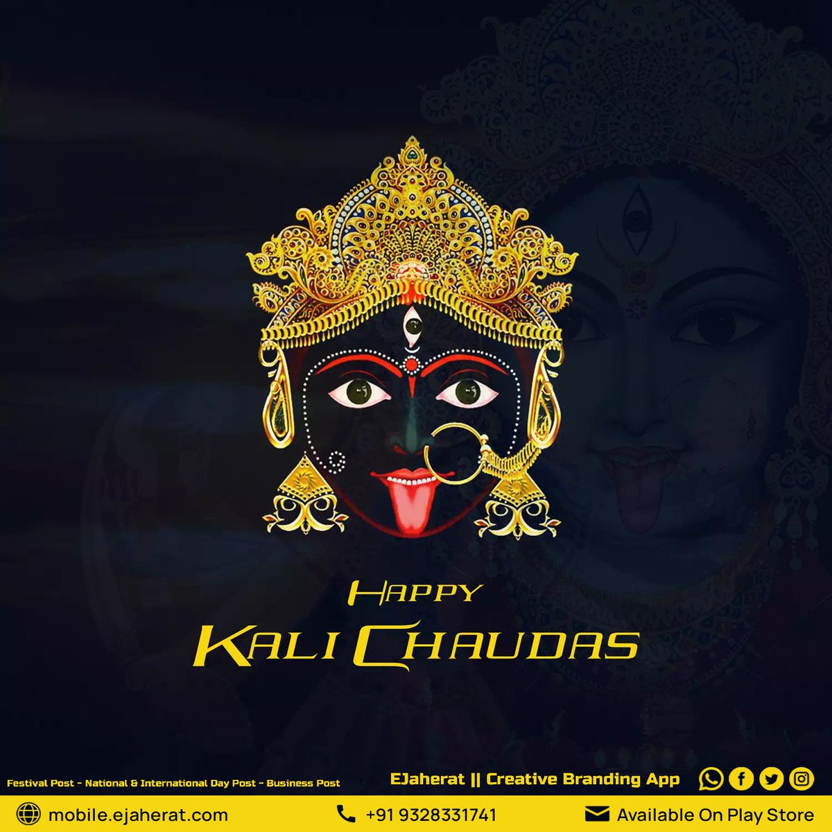 EJaherat's tweet photo. Happy Kali Chaudas

#kalichaudas #happykalipuja #kalichaudas2021 #kalimaa #mahakali #goddesskali #devotionalpost #devotional #bhutchaturdashi #hindu #hindufestival #festiveseason #eJaherat #festival #diwali #postermaker #businesspost https://t.co/5DevbzQ51s