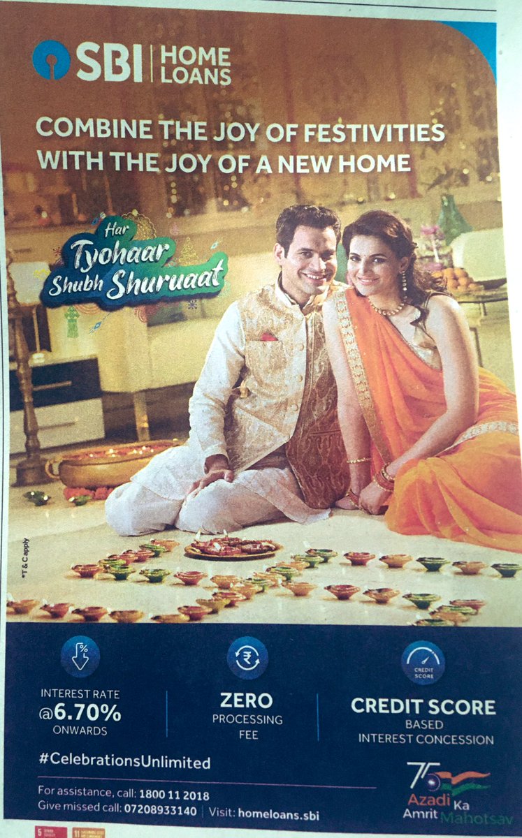 apsinghvisen's tweet photo. I am a regular & satisfied reader of @timesofindia & my today’s #MyFavAdInTOI is featuring details on attractive #house loans from @TheOfficialSBI
#happydhanteras2021 #DiwaliSpecial #FestivalOfLights https://t.co/XfiSRNRSUg