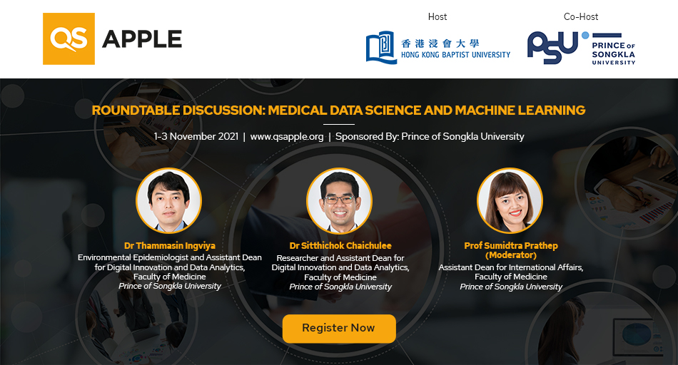 QSCorporate's tweet photo. Welcome to the final day of #QSAPPLE! Sponsor Prince of Songkla University will now host a roundtable on #MachineLearning in #highereducation! https://t.co/uKgNDJV7cE @PSUinter https://t.co/4hgcx9eDXS