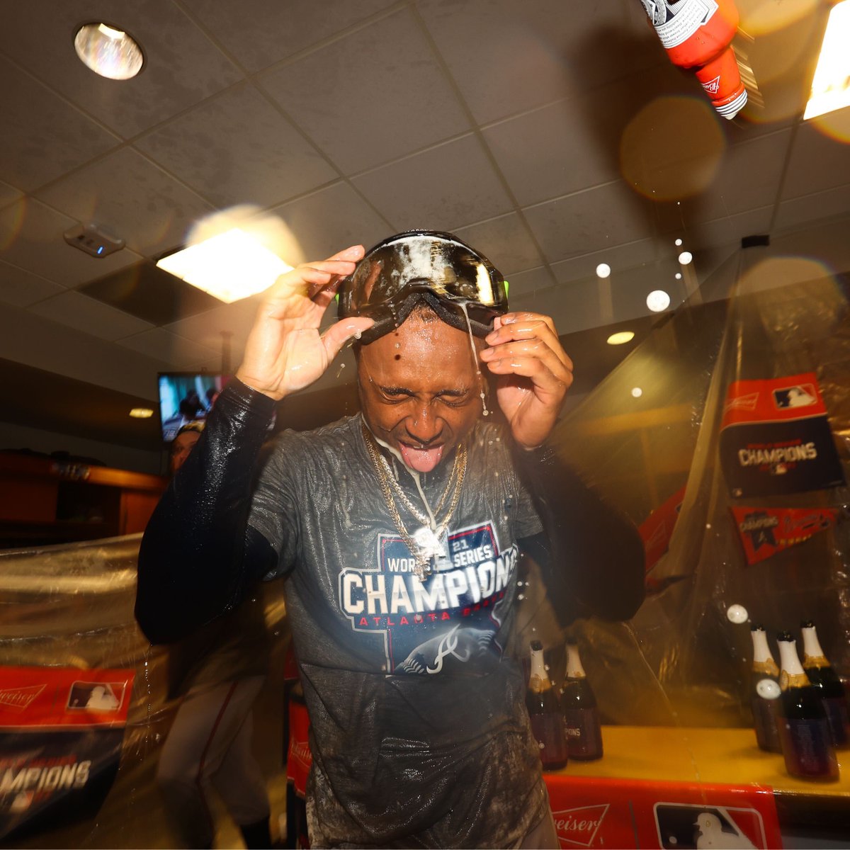 MLB's tweet image. Party time #ForTheA! #CHAMPS