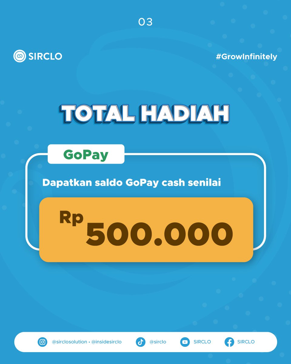 ⁠Yuk, ikuti Kelas Online SIRCLO untuk dapat belajar bagaimana cara mengatur modal usaha dan menangkan Gopay senilai Rp 500 ribu! 🥳

events.sirclo.com/id/seriespakar…
⁠
⁠