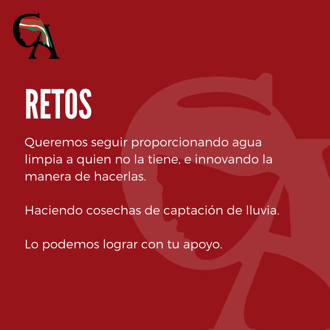 CAPTAR_'s tweet photo. Retos
Queremos seguir proporcionando agua limpia a quien no la tiene, e innovando la manera de hacerlas.
Haciendo cosechas de captación de lluvia
Lo podemos lograr con tu apoyo.
#ASOCIACIONCIVIL #CAPTARAC #RALAMULI https://t.co/xRPVkgajUa