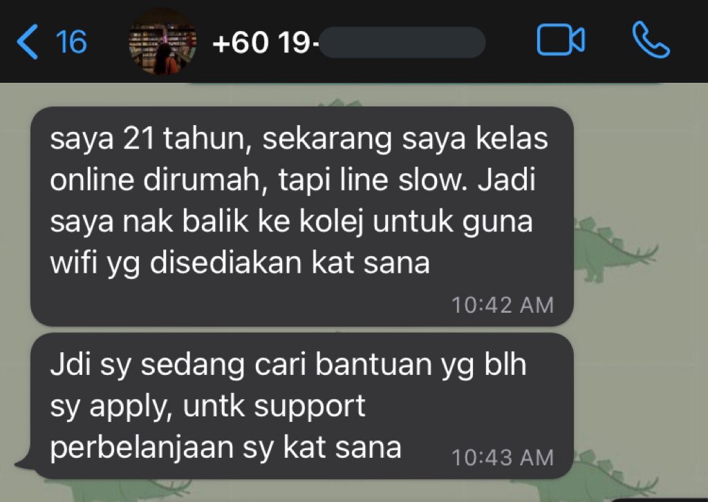 Kuntum__'s tweet photo. Perempuan, 21 tahun, tinggal di Terengganu, pelajar IPTA di Melaka, mak kerja di kantin sekolah, ayah ada lelah yang teruk tak dapat bekerja. Dia perlukan sedikit bantuan kewangan untuk perbelanjaan ke/di kampus.

Sesiapa yang ingin bantu beliau, boleh DM saya ✌🏼 https://t.co/fdzNNtlLXy