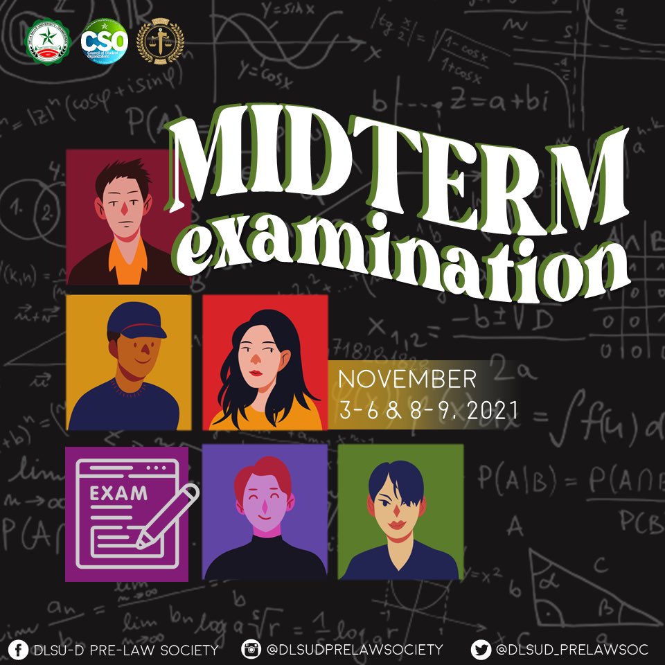 dlsud_prelawsoc's tweet photo. Midterm week is waving!π
It's that time of the school year again where we have to test the knowledge that we acquired this midterms. May all your late night study sessions be rewarded generously, as it should be. π
#DPLSMovingForward
#DPLSStandUnited
#CSORSO2122
#CSORSOFamily https://t.co/Kj8WNDfHva