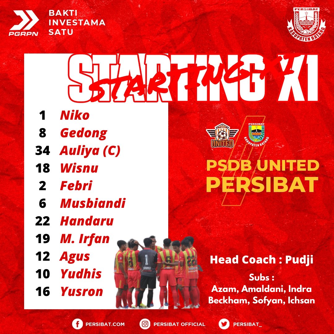 Starting XI yang diturunkan Persibat Batang siang ini melawan PSDB United Demak

Bismillah 3 Point 💪

#PersibatBatang #BangkitBersama #Liga3Jateng