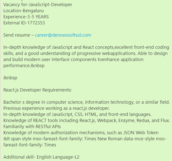denovosoftsol's tweet photo. #denovojobs
Vacancy for-JavaScript-Developer
Location-Bengaluru
Experience-3-5 YEARS
External ID-1772353
Send resume – career@denovosoftsol.com
#java #javaj2ee #javaprogramming #seniordeveloper #ITIL #itilprocess #programming #softwaredeveloper #SQL #HTML5 #JavaScript #Reactjs https://t.co/sDii5ajKNx