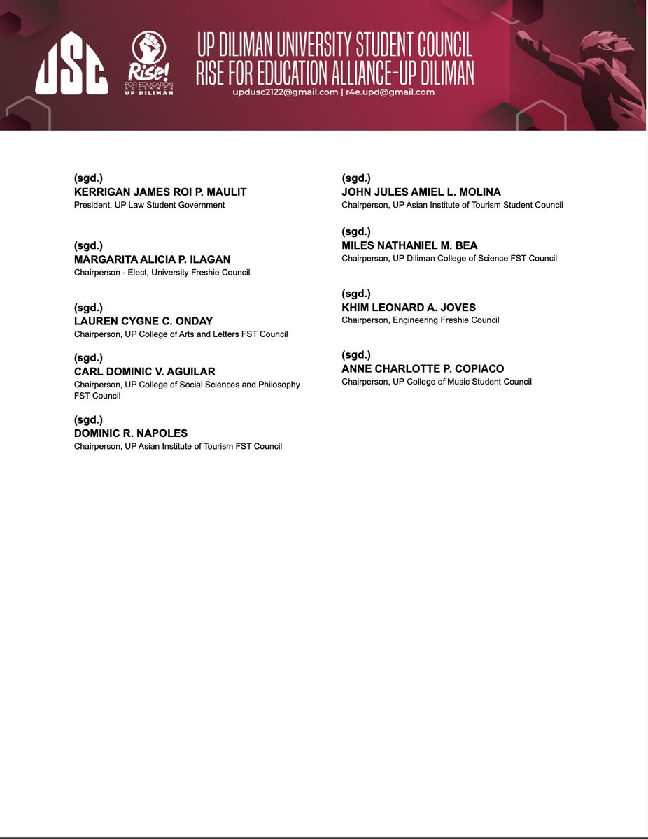 USCUPDiliman's tweet photo. #GenuineReadingBreakNow
The UP Diliman University Student Council, together with Rise for Education UP Diliman, Local College Councils, and FST Councils has sent a petition to suspend deadlines, quizzes, and examinations from November 9-12.
Kindly view the attached photos. https://t.co/C81z6HrOpO