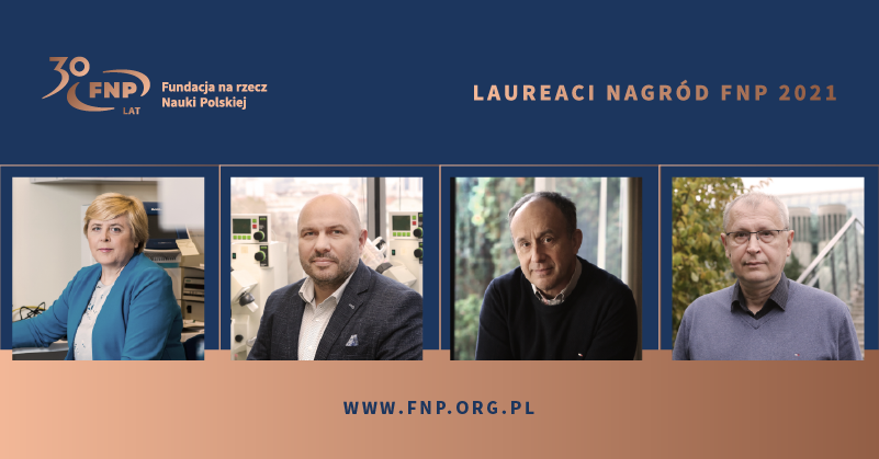 FNP_org_pl's tweet photo. 📣Nagrody Fundacji na rzecz Nauki Polskiej 2021 przyznane po raz 30! Wielkie gratulacje dla laureatów: Bożeny Kamińskiej-Kaczmarek z IBD @PAN_akademia, Jacka Jemielitego z @UniWarszawski, Grzegorza Pietrzyńskiego z CAMK PAN i Cezarego Cieślińskiego z UW. 👉https://t.co/yUWIGKaCqU https://t.co/KblQaVb9Md