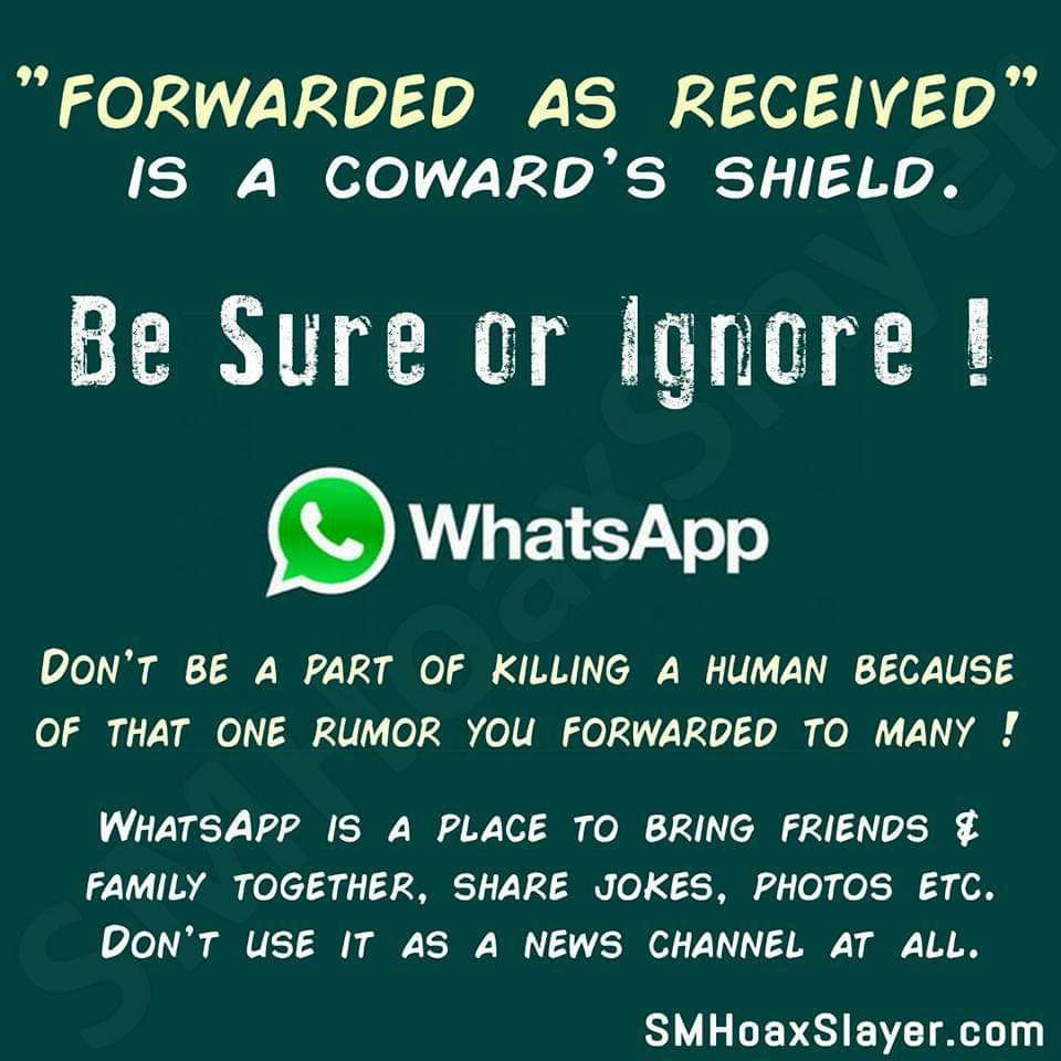 SMHoaxSlayer's tweet photo. #Jokes and all are OK but do not #Forward a #ForwardedManyTimes supposed news without #confirming. Ask the sender for a credible source 
#BurstFakeNews #CleanDisinformation #GetRidOfHate

Download the images below and send to all on @whatsapp, Tweet, Retweet, post on @Facebook https://t.co/T3UvXPLqnp