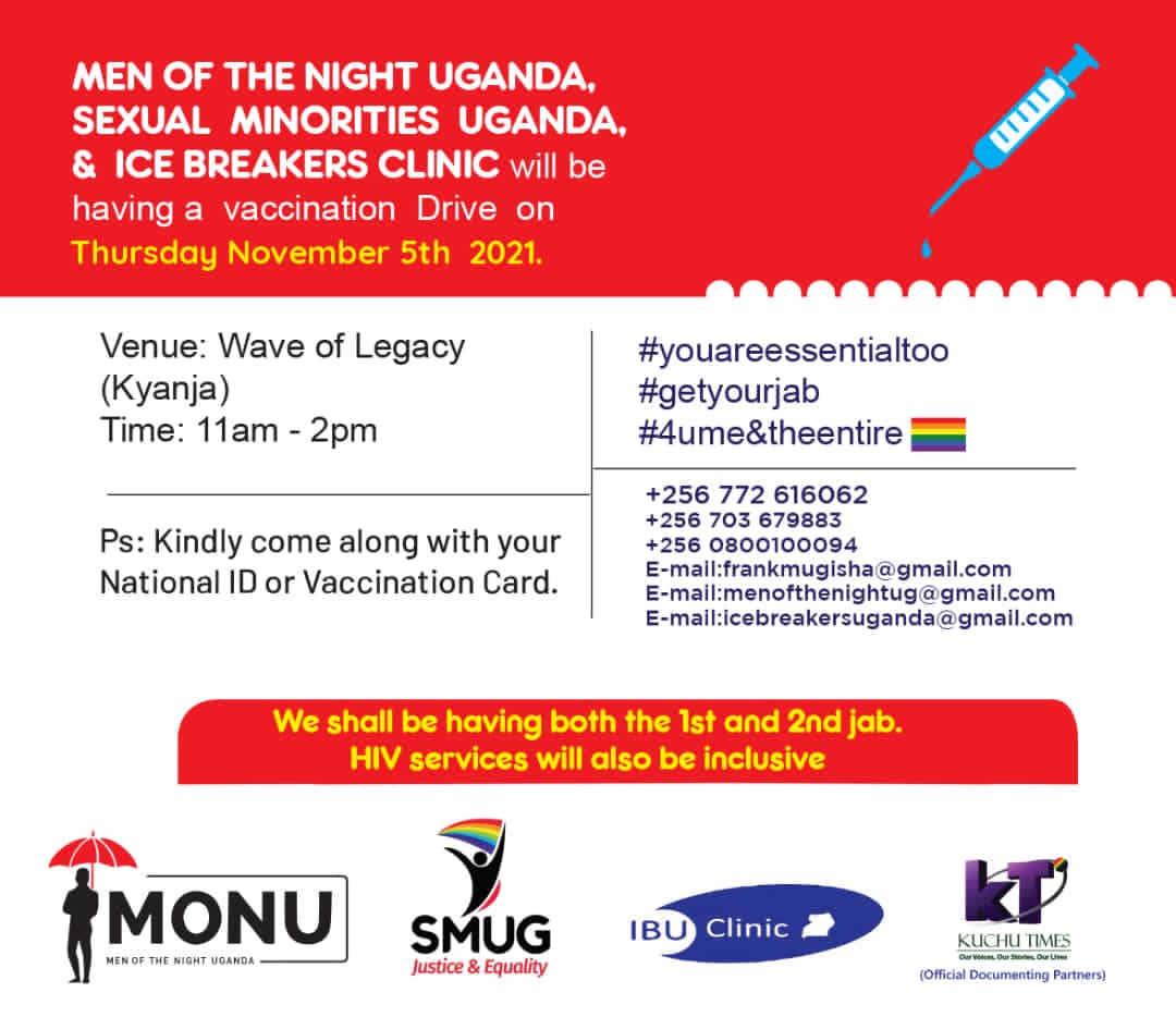 menofthenightug's tweet photo. We shall be both at Kimese (Ntinda) 10am- Midday and Wave of Legacy (Kyanja) 11am-2pm tomorrow on the 4th of November 2021 for our vaccination drive.
#youressentialtoo
#GetYourJab https://t.co/wqqORKXv7I