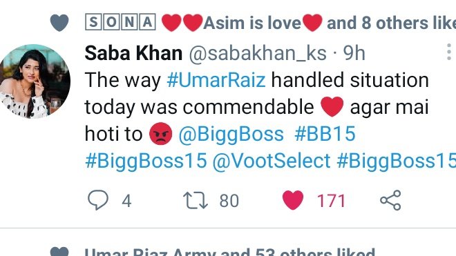AsimUmSim's tweet photo. Our boy #UmarRiaz is  getting support from celebs outside the BB and  audience 🥰 

@ColorsTV  @BiggBoss  whatever u do with Umar he will shine more 🤞♥️ #BiggBoss15 https://t.co/Uv2BP2OXXw