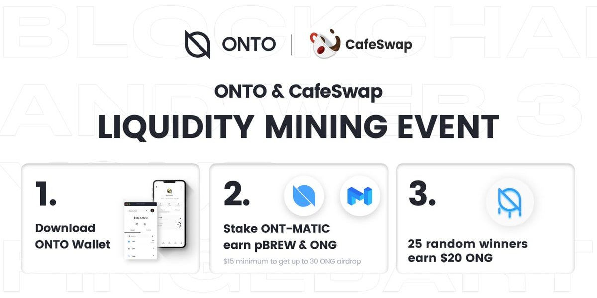 ONTOWallet's tweet photo. #ONTO x @CafeSwapFinance partner for #DeFi campaign!π
Download #ONTOWalletπhttps://t.co/g2xVrFwvwj
Find #CafeSwap on the Discover tabπ±
Stake β₯$15 of $ONT - $MATIC liquidity on #CafeSwap w/ #ONTO to earn $pBREW + $ONG π°βοΈ
β°Starts 9:00 (UTC) https://t.co/QHC5obgWX0