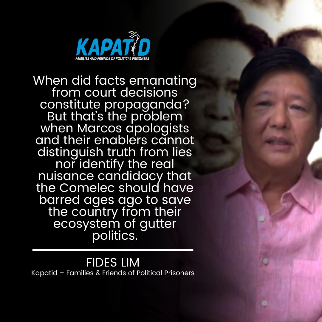 kapatidPP's tweet photo. This election is indeed about the future of the Filipino people โ that does not include Bongbong Marcos and the Marcos family and their enablers who stole our future during martial law and are back at it again. #DisqualifyMarcos https://t.co/ryREreiIbm