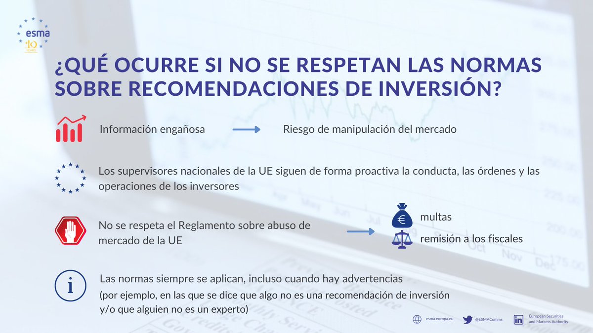 CNMV_MEDIOS's tweet photo. #ESMAprotects | Si la ℹ️ dada para proponer una decisión de inversión sobre instrumentos financieros o compañías cotizadas es falsa/engañosa, puede ser manipulación de mercado, lo que es perjudicial para los inversores, además de ser una actividad ilegal➡️ https://t.co/CHqFbSFpFs https://t.co/cwQdKtIsLX