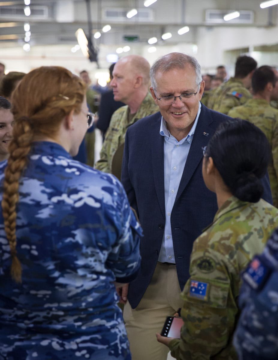 CJTF633's tweet photo. Today, #YourADF deployed on #OperationAccordion had the pleasure of hosting @ScottMorrisonMP Prime Minister of Australia, @pmc_gov_au and media at Australia's main operating base in the #MiddleEast. PM spoke with us about the recent Afghanistan evacuation missions. https://t.co/M16oUkWTub
