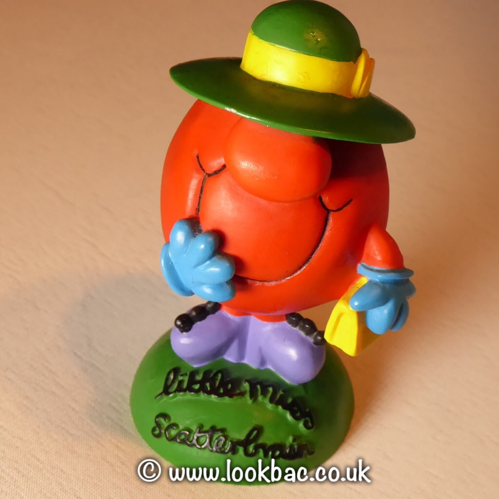 Let us introduce you to no.3 in our collection of Roger Hargreaves Little Miss figurines by Holland Studio Craft Ltd from the 1990s namely Little Miss Scatterbrain. We plan to feature others on a daily basis then offer them up for sale in groups. They still make us smile everyday