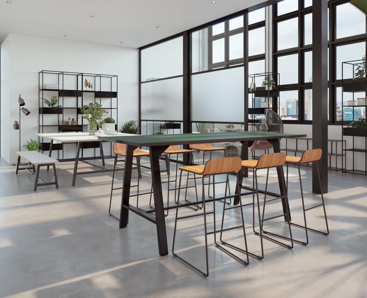 With its industrial/utilitarian inspiration, the Draft collection has been designed for social connection and co-operation within the hybrid working space.
Available as meeting table with bench or as poseur table, the Draft is all manufactured in the UK in a variety of options.