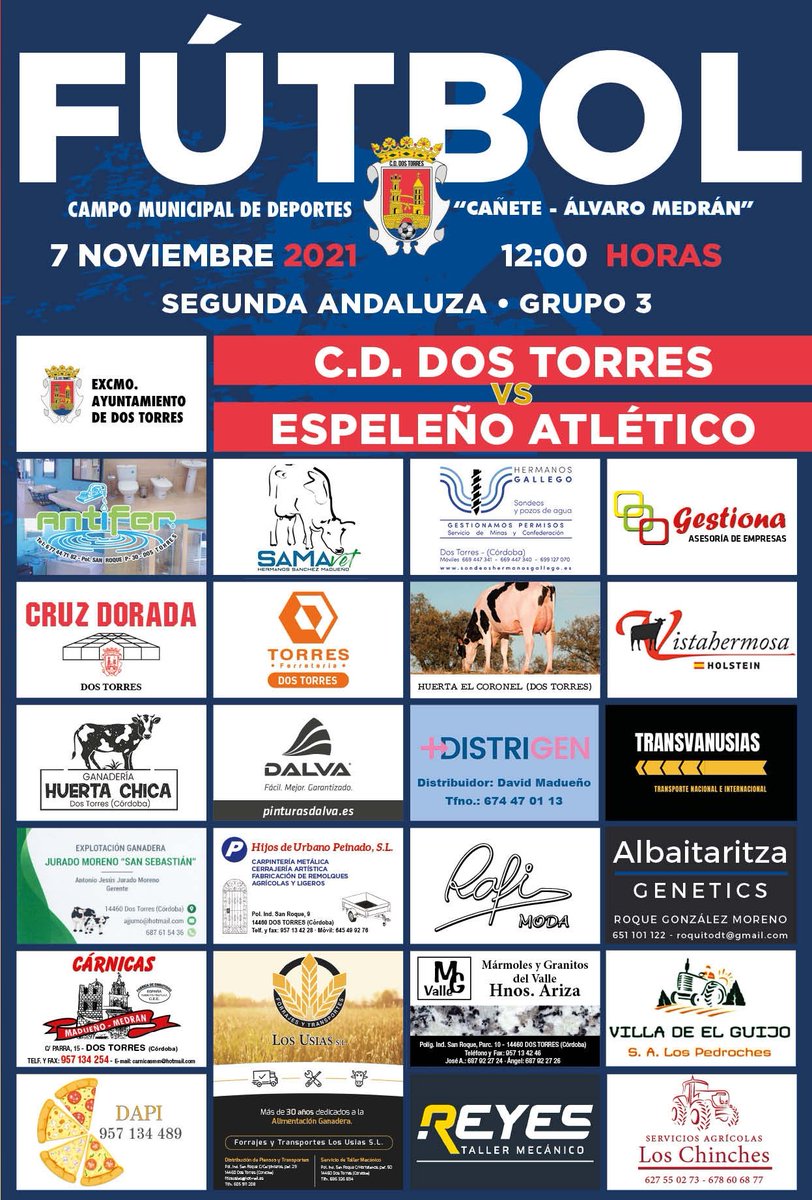 cddostorres's tweet photo. JUGAMOS EN CASA ⚽️
🏆 Jornada 6 - Segunda Andaluza Sénior Grupo III
🆚 @AtcoEspeleno "B"
📆 Domingo 7 noviembre 
⏰ 12:00 hrs.
🏟 Municipal "Cañete - Álvaro Medrán"
🔜 #UnPuebloUnEquipo https://t.co/059XIgdUMY