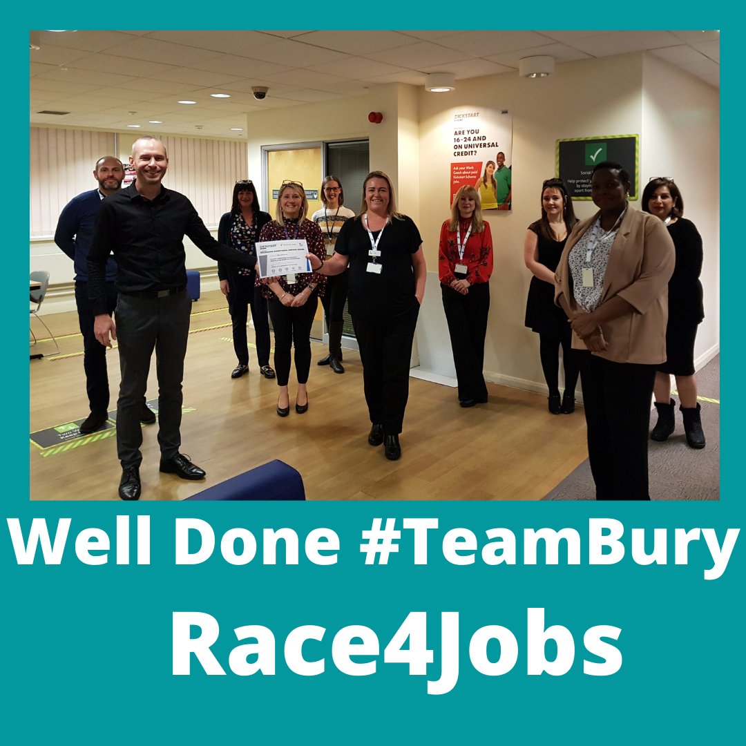 Well Done to the team at #BuryJCP who celebrated their #Race4Jobs success, they were awarded for delivering exceptional service to our customers. Keep up the great work! 👏👍