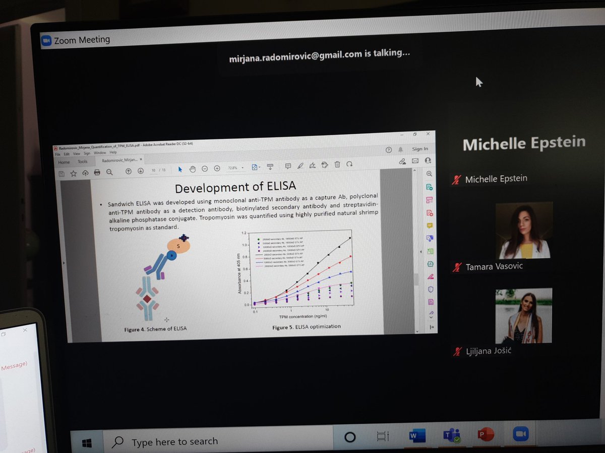 FoodEnTwin's tweet photo. Mirjana Radomirovic giving a talk on the tropomyosin quantification in shrimps and mussels during the firts day of the Foodentwin webinar. Collaboration with UGhent @rajkovic_a @FoodEnTwin #Foodentwin https://t.co/9GgqSiReut
