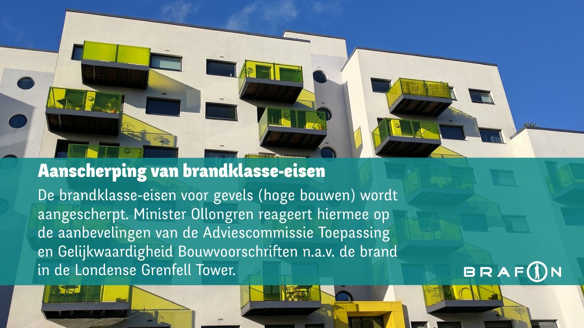 Brafon_nl's tweet photo. Nieuws: De brandklasse-eisen voor gevels worden aangescherpt. Dat schrijft Minister Kajsa Ollongren deze week in een brief aan de Tweede Kamer. De brief volgt op de reactie van de minister na de aanbevelingen van de ATGB. 
https://t.co/J6BkjuZQBa https://t.co/EuLF2P1uW5