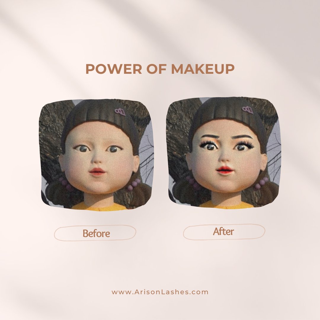 ArisonLashes's tweet photo. Before and after fake lashes. QUESTION: If you can bring a character in Squid Game back to life, who will you choose?

---

#ArisonLashes #lashmemes #lashmeme #makeupmemes #makeupmeme #beautymemes #beautymeme #lashquotes #squidgame #squidgamememe https://t.co/q2KdMgT8nz