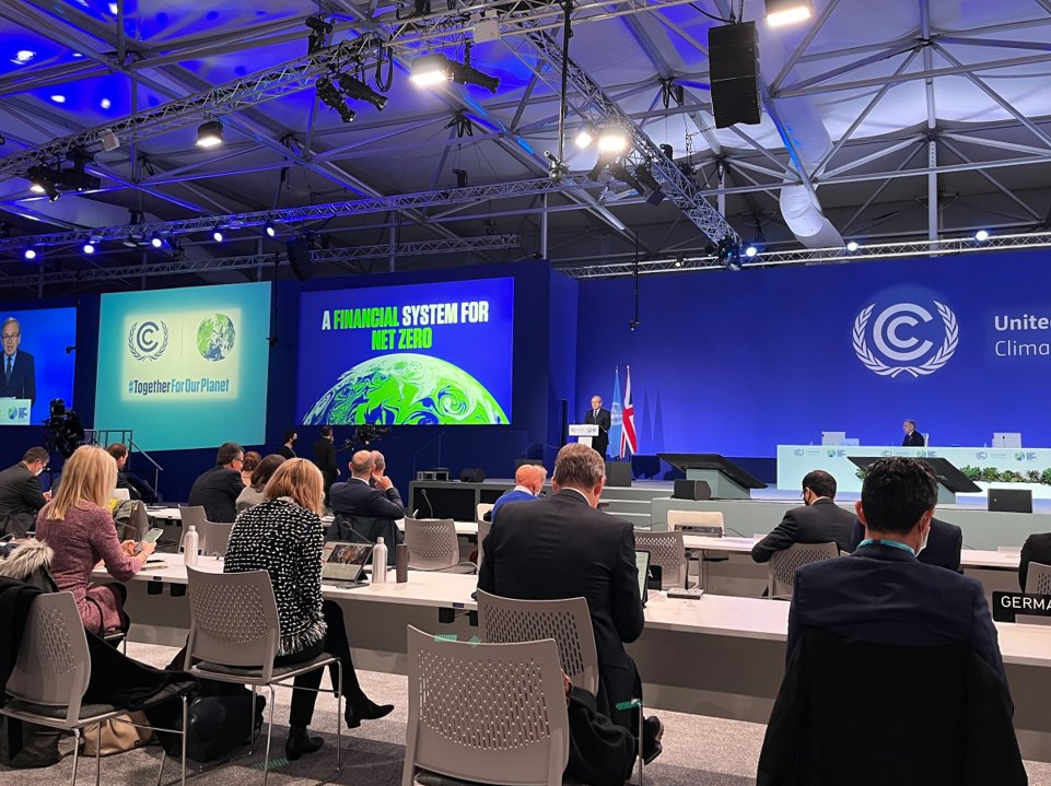 IFRSFoundation's tweet photo. @LiikanenErkki at #COP26 finance day, announcing the creation of the #ISSB to create #IFRS sustainability disclosure standards for the global financial markets https://t.co/ht2VwF9MNy
