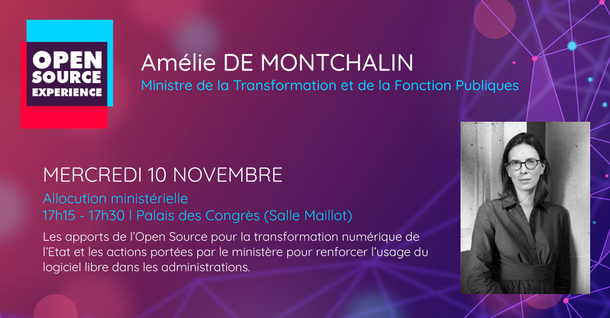 📣La ministre de la Transformation et de la Fonction publique Amélie de Montchalin fera une allocution ministérielle à l'occasion de sa visite à #OSXP2021 sur les apports de l’#OpenSource pour la transformation numérique de l’Etat. 📆 10 nov. 17h15 ➡️ bit.ly/badgegratuit_O…