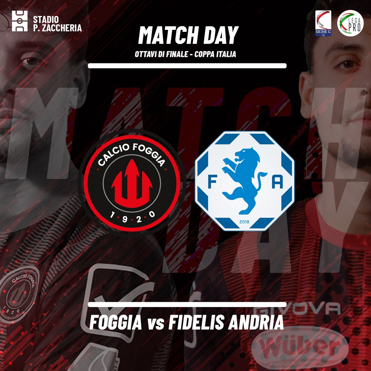 CalcioFoggiaoff's tweet photo. 🔴𝗠𝗔𝗧𝗖𝗛𝗗𝗔𝗬 ⚫
⚽ #Foggia #FidelisAndria
🕒 #Kickoff 20.30
🏟 #Stadio "P. Zaccheria"
🏆 #CoppaItalia #SerieC #Ottavi
📺 ELEVEN SPORTS
🎫 Acquista il tuo biglietto👉https://t.co/9FTz1qpagl
🔴⚫
📱 #RESTART
#ForzaFoggia #FOGFID https://t.co/0BVmr8TxlP