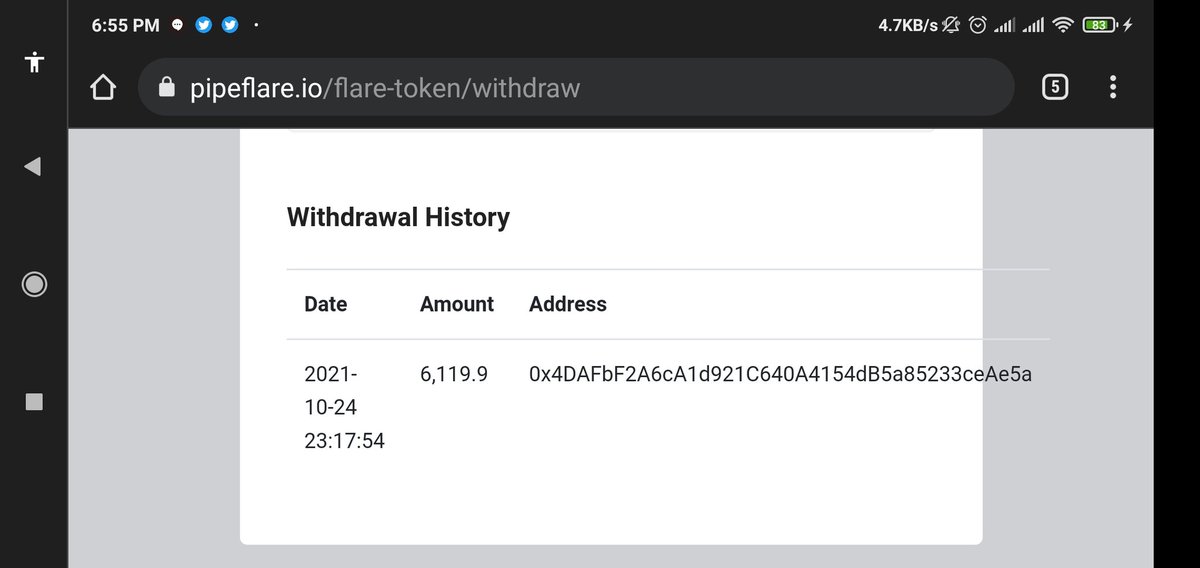 07Quatro's tweet photo. @PipeFlare good day. does your withdraws have an issue? because i withdraw 6k into my metamask (10/24/21) but still i didnt recieve anything yet. https://t.co/lpQVucJkED