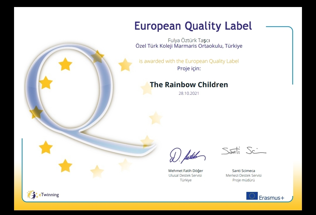 itkmarmaris's tweet photo. Özel Türk Koleji Marmaris Ortaokulu öğrencilerimiz ile Fen Bilimleri öğretmenimiz Fulya Öztürk Taşcı'nın rehberliğinde yürütülen "The Rainbow Children" adlı uluslararası projemiz e-Twinning Avrupa Kalite Etiketi almıştır. 👏👏🌺 https://t.co/BEfxWGLjL8