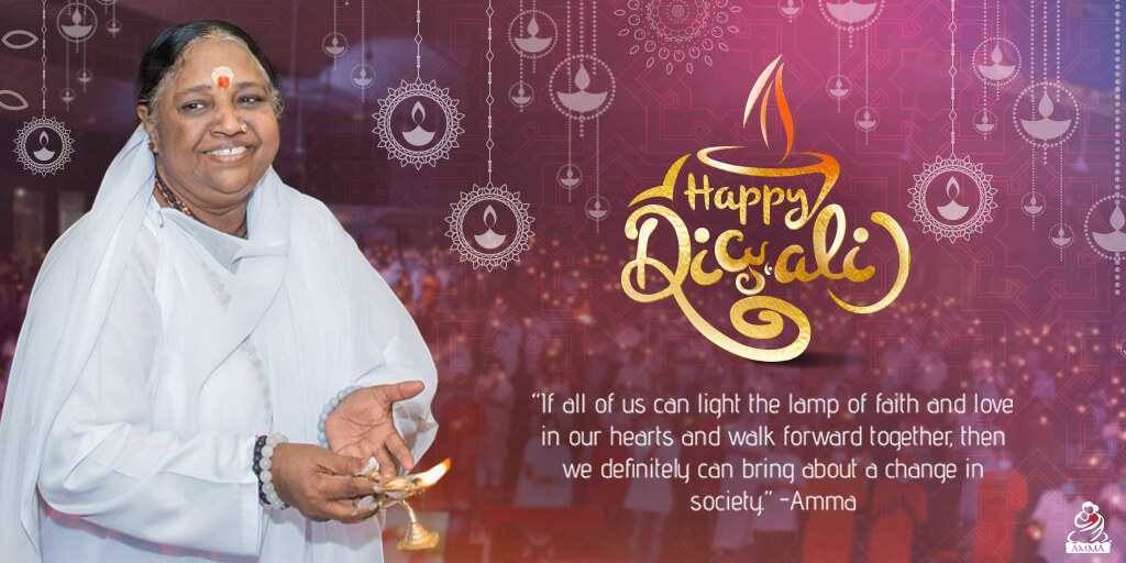Amritanandamayi's tweet photo. If all of us light the lamp of faith and love in our hearts  and walk forward together, then we definitely can bring about a change in society. - #Amma 
 
#HappyDiwali 
#HappyDeepavali https://t.co/Ocd6SuD1Jt