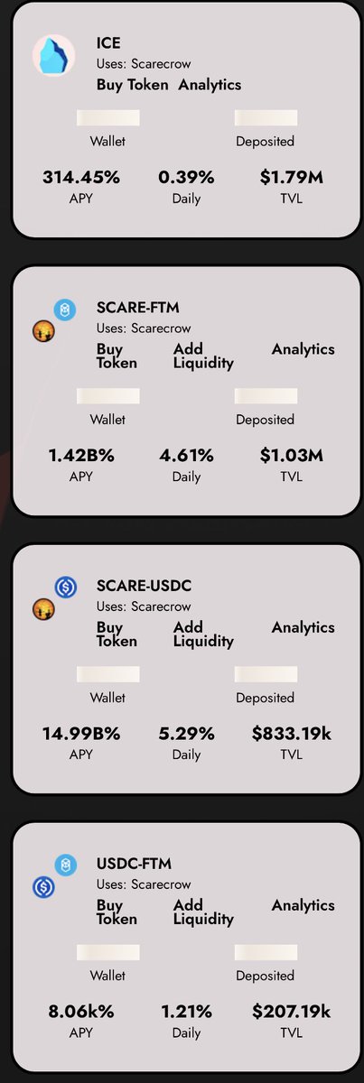 FinanceGrim's tweet photo. If you are looking for some of the best farming yields 😎checkout  @scarecrowdefi Vaults looking prime 🔥

Scarecrow Finance hitting 40 million TVL less than a week👀

$WFTM 1,170% APY 
$ETH 328.83% APY
$BTC 473.28% APY
$DAI 632.25% APY

And more..⤵️

$GRIM $SCARE $FTM $REAPER https://t.co/SnnLC2cI6a