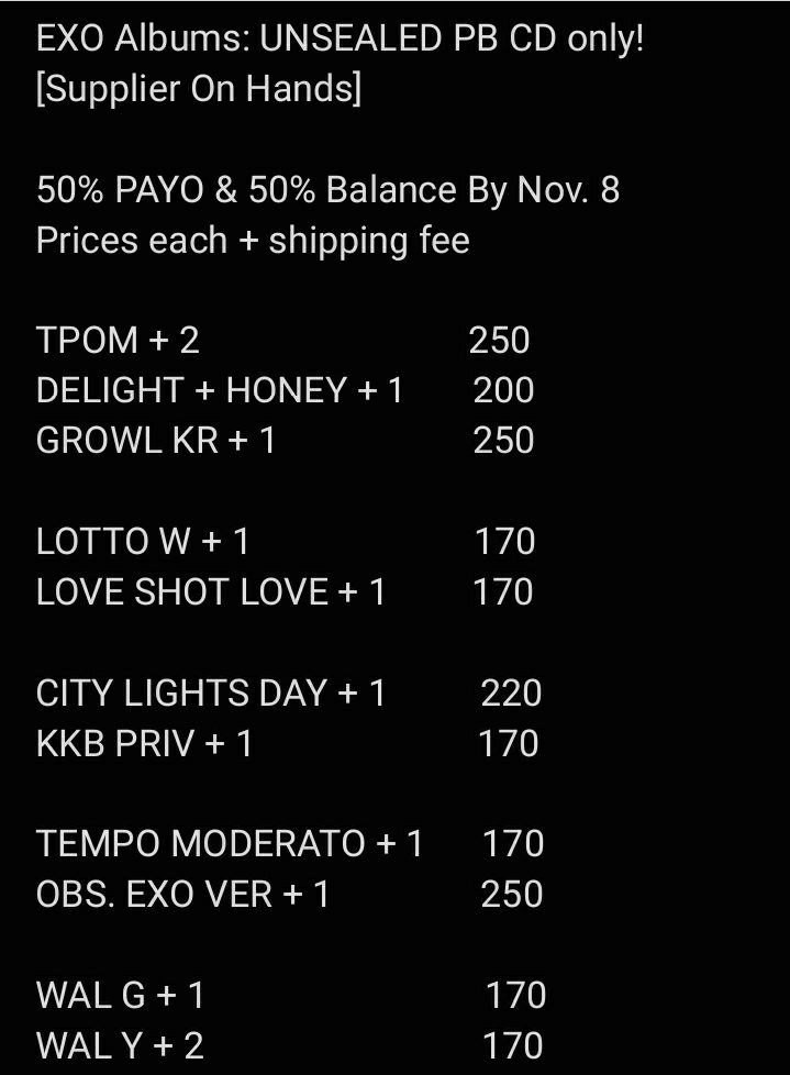 itlshoppe's tweet photo. EXO ALBUMS (Supplier On Hands)

All UNSEALED 
PB CD Only!

50% PAYO, 50% Balance by November 8, 2021

Comment: mine Album&amp;Ver https://t.co/BNOhrAdjBS