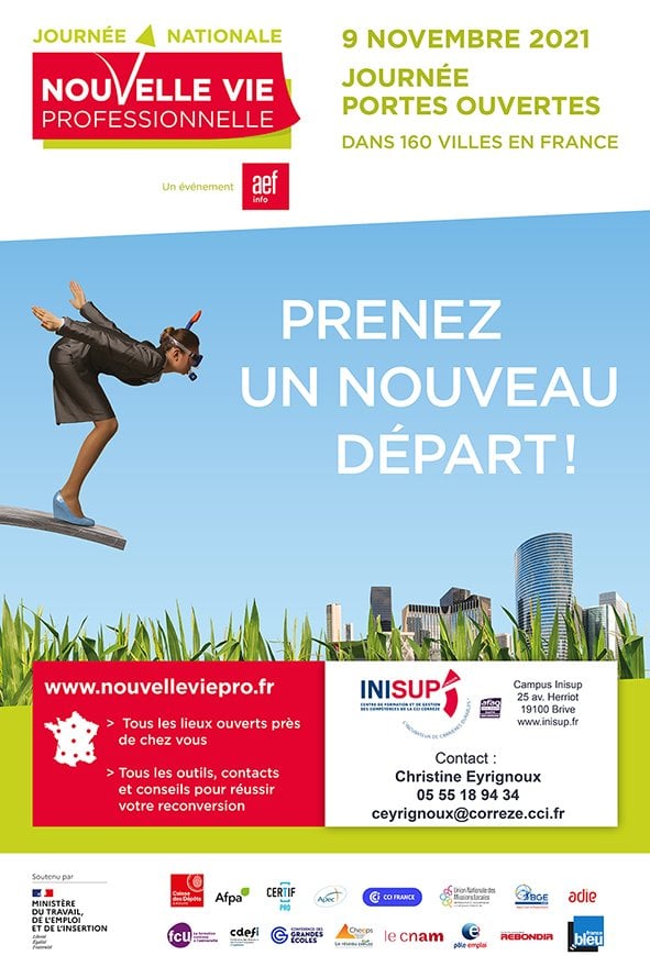CCICorreze's tweet photo. Envie de vous reconvertir ? Besoin de changement dans votre vie professionnelle ? Renseignez-vous à @Inisup Brive partenaire de la journée nationale de la reconversion.

Le 9 novembre de 8h30 à 17h00 INISUP vous informera et conseillera 

👉Contact : ceyrignoux@correze.cci.fr https://t.co/RBsDW6PYEU