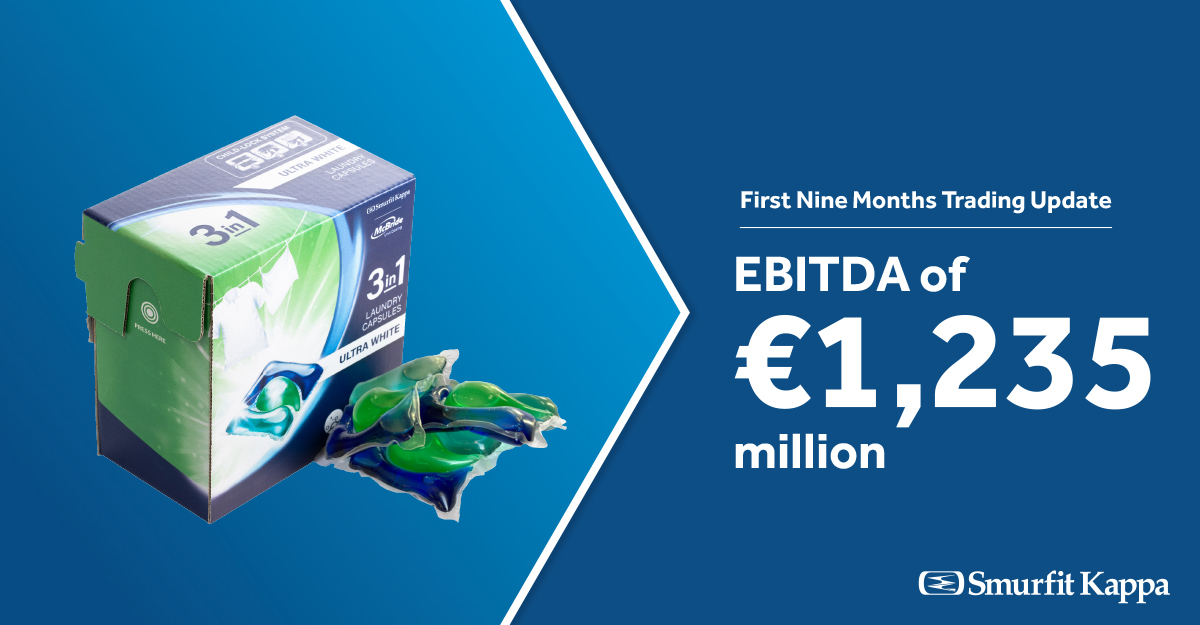 smurfitkappa's tweet photo. For the first nine months of 2021 we achieved an EBITDA of €1,235 million. Read our latest #SKGTradingUpdate here https://t.co/03aeyAbyzp https://t.co/c5FYn5mYAc