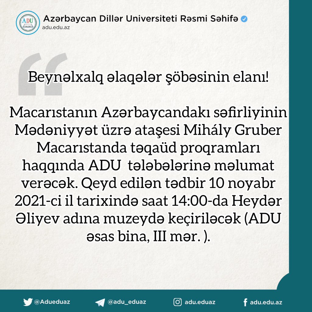 Azerbaijan University of Languages (@adueduaz) on Twitter photo 