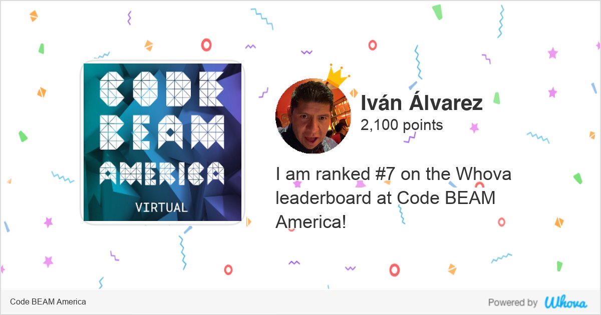 I am ranked 7 on the Whova leaderboard at Code BEAM America #CodeBEAM #CodeBEAMAmerica