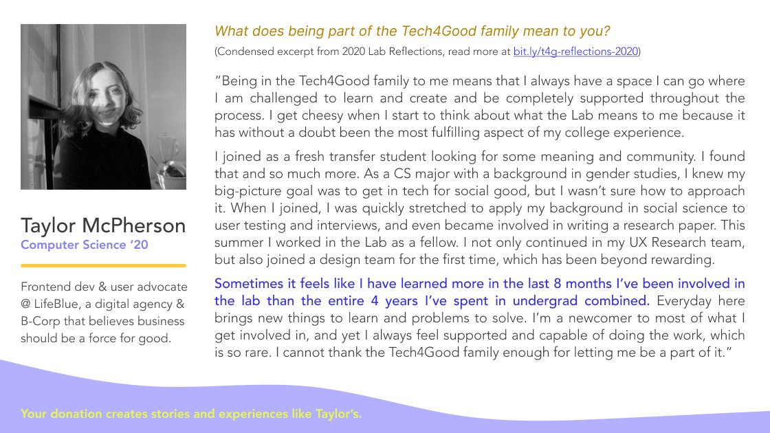 tech4good_ucsc's tweet image. “Sometimes it feels like I have learned more in the last 8 months in the lab than the entire 4 years I’ve spent in undergrad combined.” — Taylor McPherson, 2020 Reflections. Support stories like these: bit.ly/3EivZTI #PublicInterestTech #give2UCSC @BaskinEng