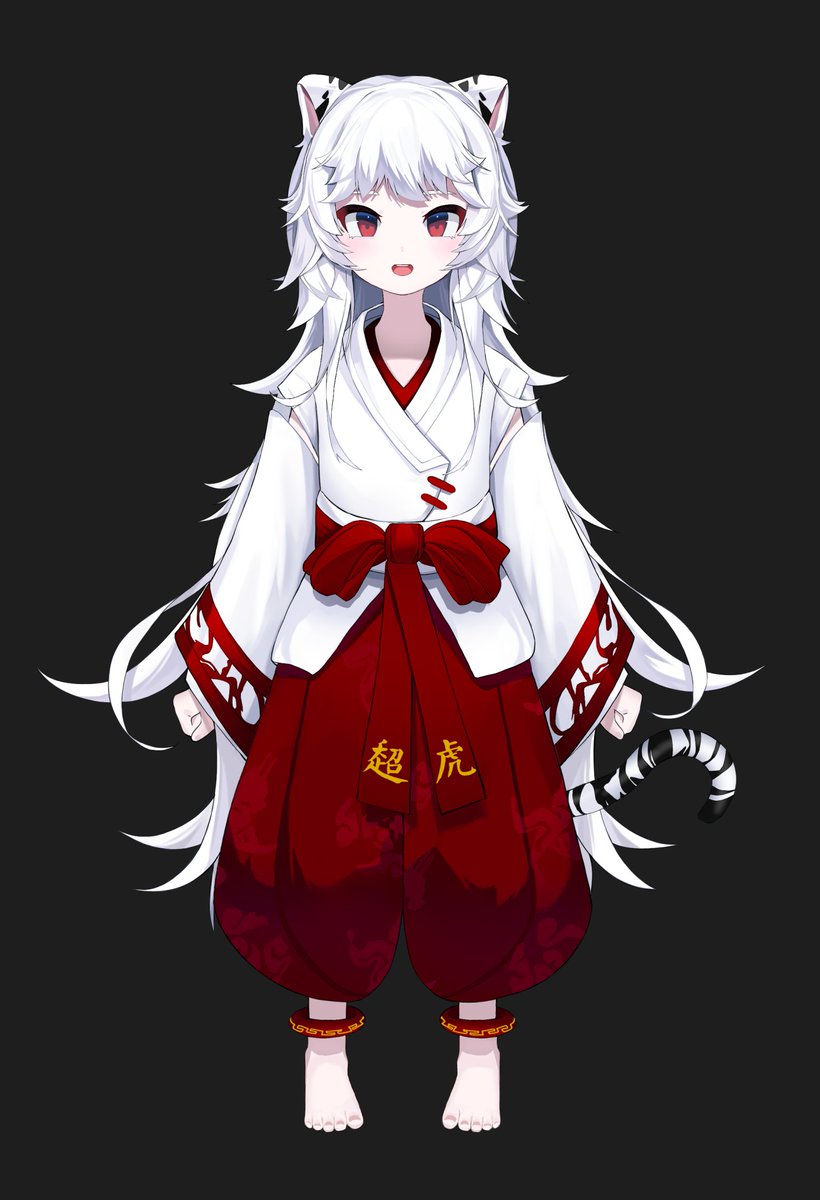1girl animal ears solo white hair red eyes :3 japanese clothes  illustration images