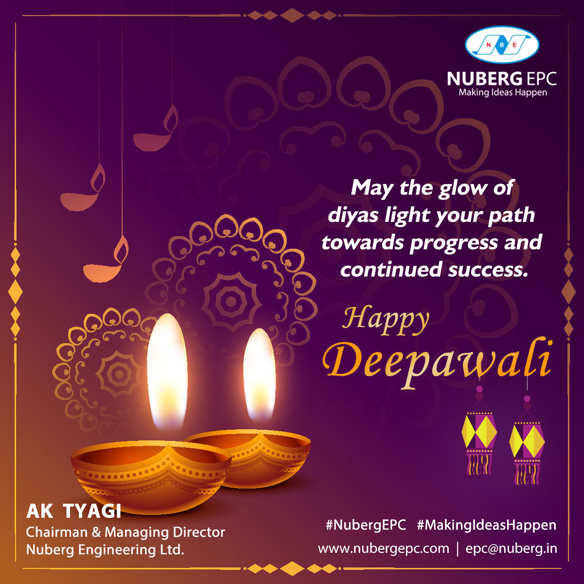 aktyagi500's tweet photo. May the glow of diyas light your path towards progress and continued success. Happy Deepawali! 

#NubergEPC #Nuberg #makingideashappen #deepawali #Deepawali2021 https://t.co/s2uwToOFEm