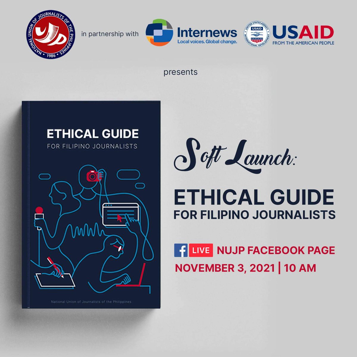 CharlieSaceda's tweet photo. Hey, if you're a #journalist or a student wanting a future in #journalism, you MUST have this! In partnership with @Internews and @usaid_manila , @nujp launched the " #Ethics Guide for #Filipino #Journalists." Download here: https://t.co/0JaZUQZQm8

#mediadev #news #reporter https://t.co/5R5Thq80CQ