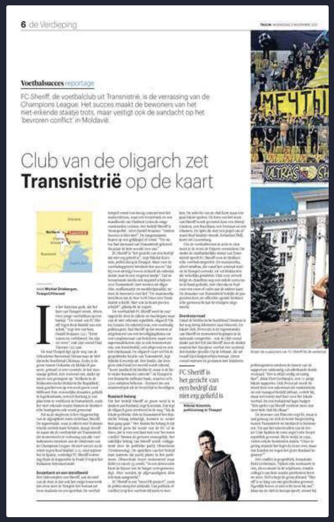 3Bergen's tweet photo. Fenomenaal #ChampionsLeague succes voor #FCSheriff, een voetbalclub uit een niet-erkend en onbemind staatje: #Transnistrië.
Nu in @trouw, m’n verslag vanuit #Tiraspol en #Chisinau. #SHEINT https://t.co/gg2oivjvx0