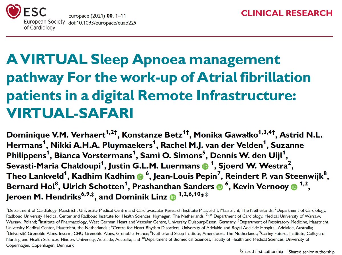 DoVerhaert's tweet photo. Happy and proud to share our VIRTUAL-SAFARI. In this paper, we describe the implementation and evaluation of structural screening for #OSA in our #AF patients  

➡️ no selection tools, consecutive patients on the waiting list for #catheterablation were referred for screening https://t.co/OKJvMaDlC7