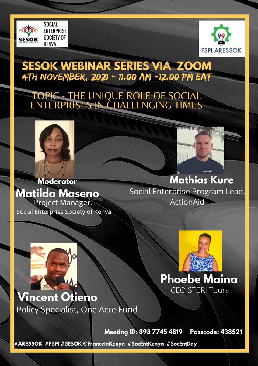 socialbiz_ke's tweet photo. Social Enterprises have played a key role during the Covid-19 pandemic period, join us tomorrow 4th oct at 11.00am - 12.00pm as we expound on the topic. #ARESSOK #SESOK #FSPI #SocEntKenya #SocEntDay #WhoKnew https://t.co/1BNQNezGap