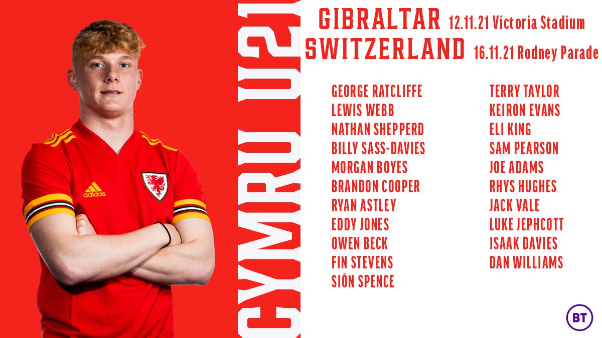 CYHOEDDI CARFAN D21 CYMRU 🏴󠁧󠁢󠁷󠁬󠁳󠁿

Here's Paul Bodin's squad to face 🇬🇮 and 🇨🇭 in this month's #U21EURO qualifiers.

#TogetherStronger